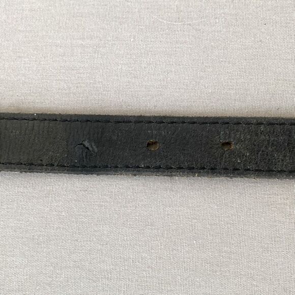 VTG Distressed Black Leather Belt Silver Buckle & Studs Accents Boho Moto main image 2